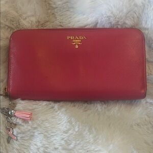 Prada pink Saffiano Leather long zip around wallet